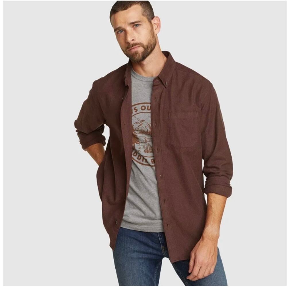 Eddie Bauer brown Favorite Classic Flannel Shirt Fit Solid XL outdoors casual
